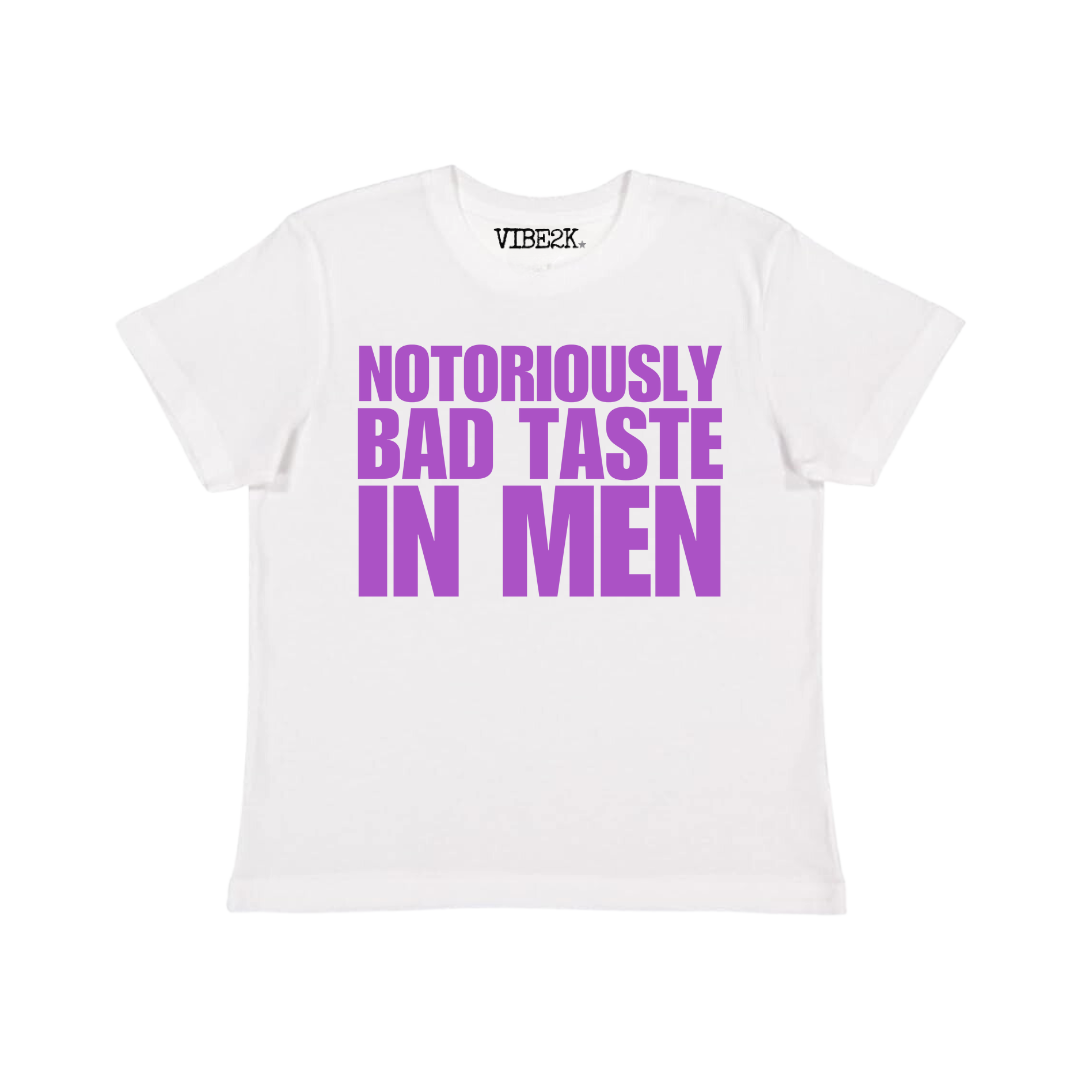 Notoriously Bad Taste In Men White/Violet Baby Tee