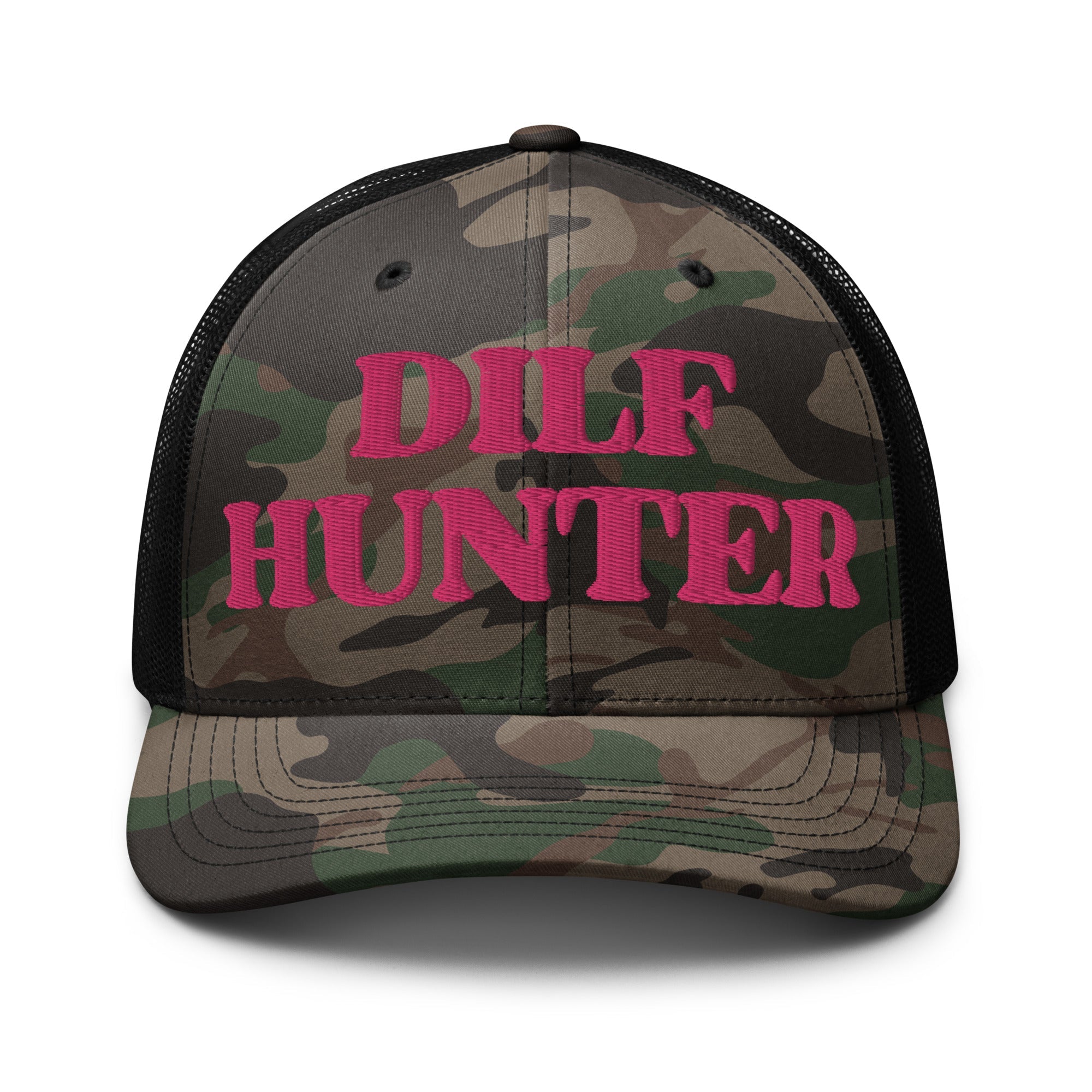 Dilf Hunter Embroidered Camo Trucker Hat
