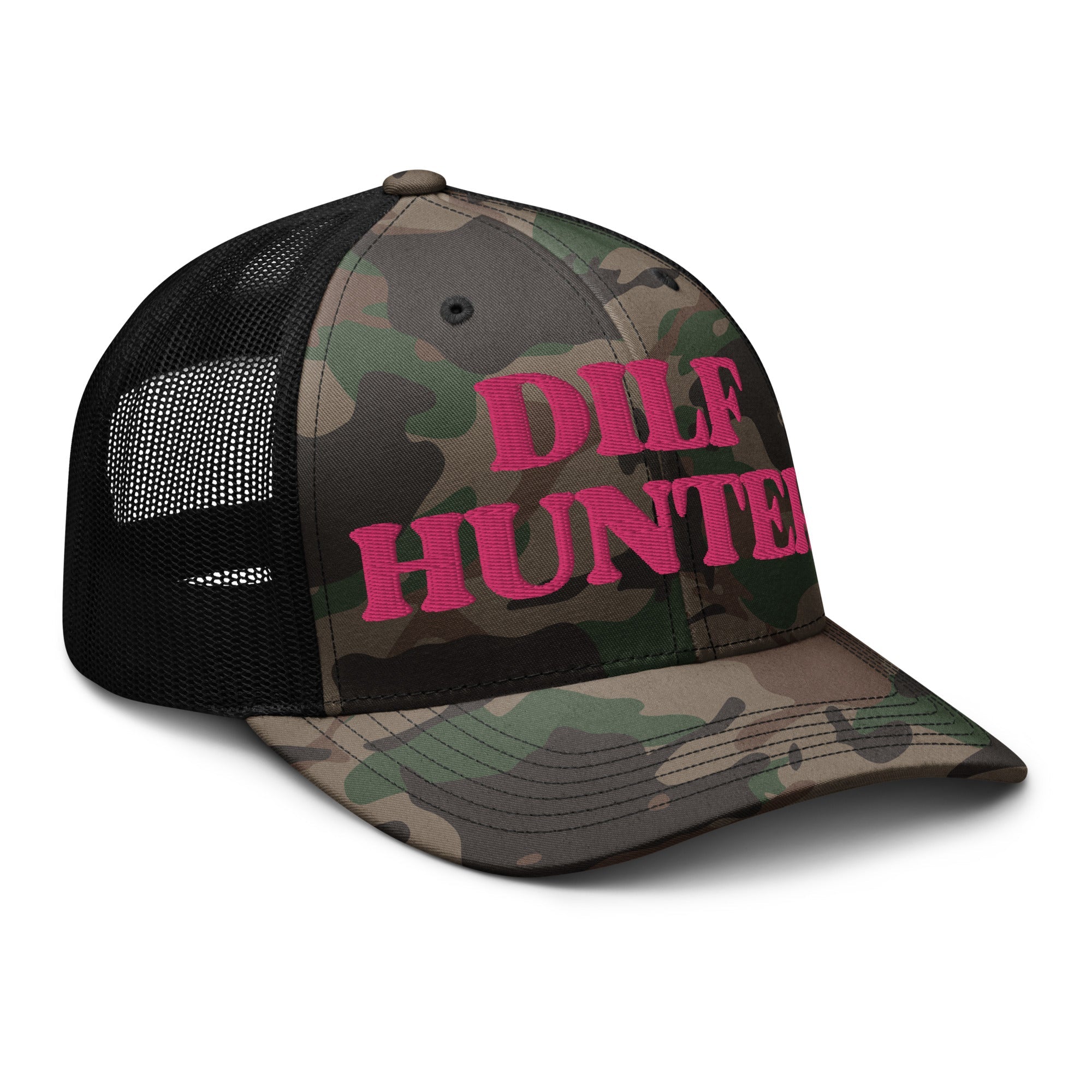 Dilf Hunter Embroidered Camo Trucker Hat