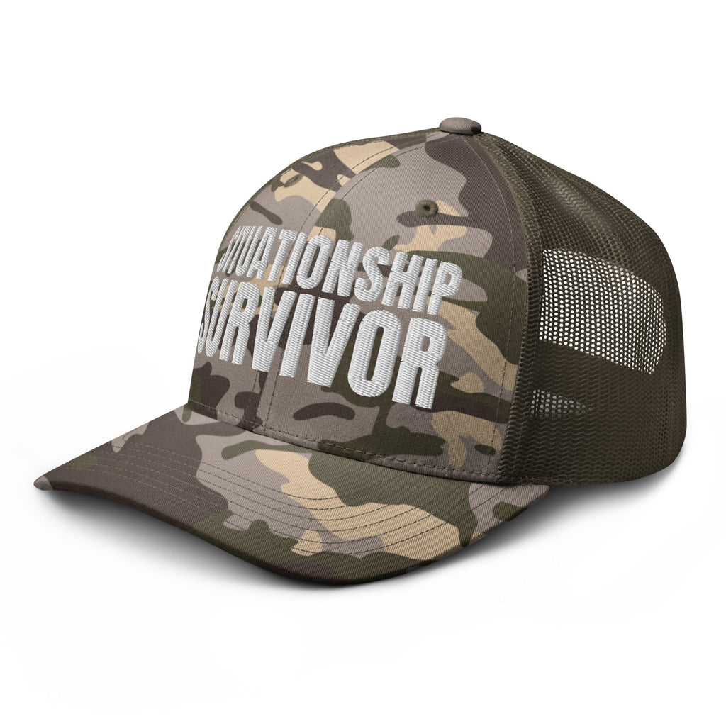 Situationship Survivor Embroidered Camo Trucker Hat